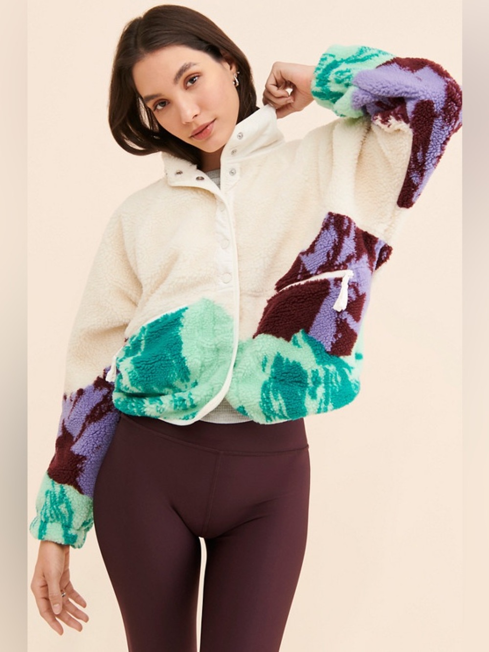 FREE PEOPLE MOVEMENT hit the slopes printed Rocky Ridge Jacket size L mountains - Picture 2 of 15